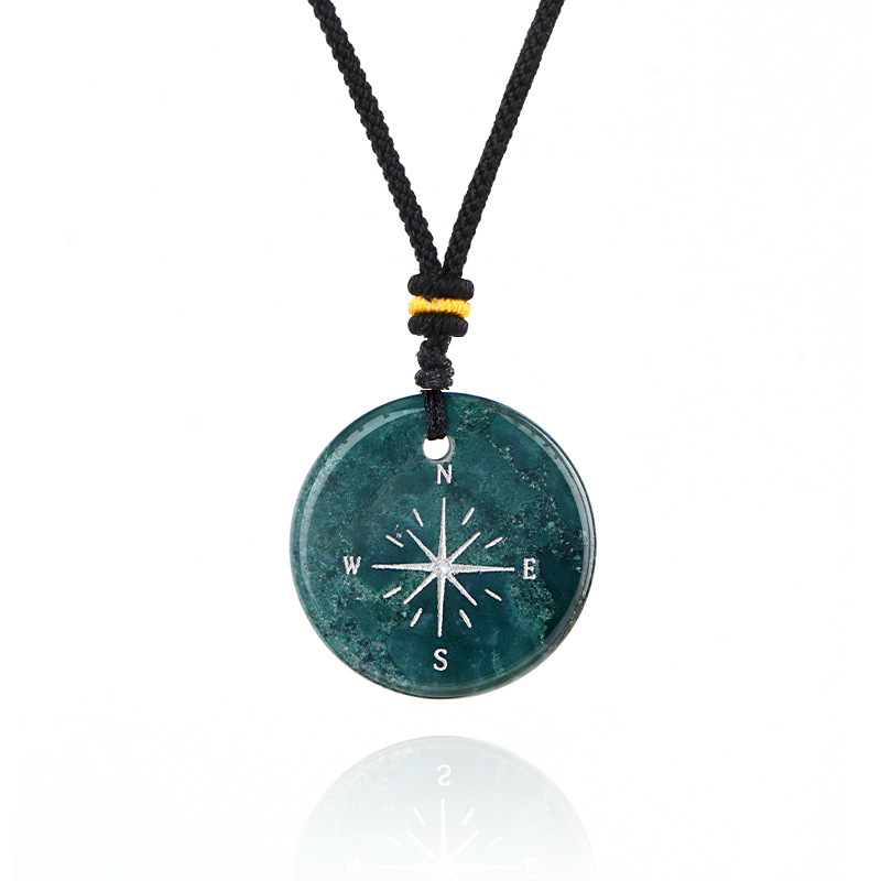 Natural Stone Viking Compass Pendant Necklace, Vegvisir Gift